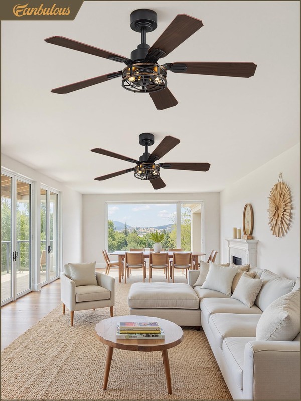 2 Pack 42 Inch Rustic Caged Ceiling Fan with Lights, Black Farmhouse Ceiling ... gallery