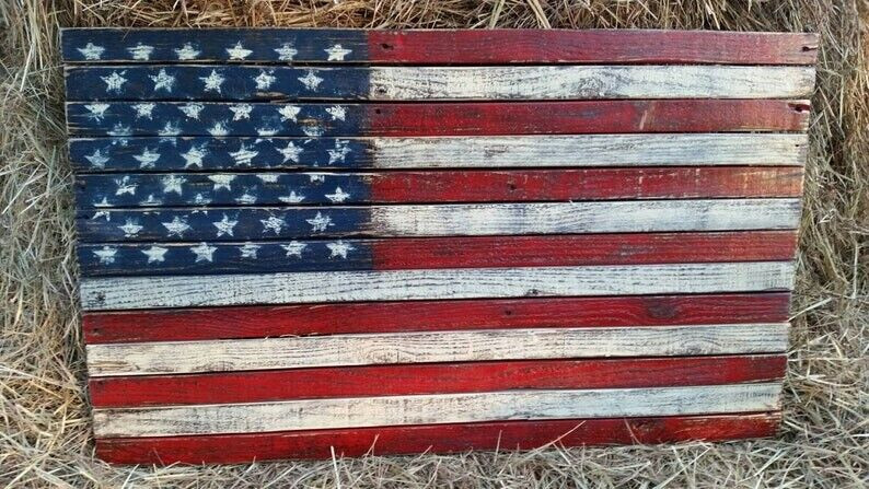 Rustic pallet Natural Solid Wooden Handmade American Flag, Pallet Hand Painted gallery