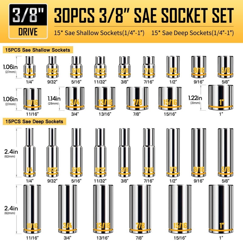 3/8-Inch Drive Socket Wrench Set, 76-Piece Metric (6-24mm) & SAE (1/4" to 1") gallery