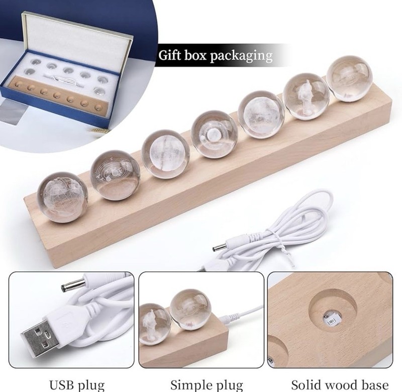 3D LED Night Light Crystal Solar System Crystal Ball Planets Astronomy Gift gallery