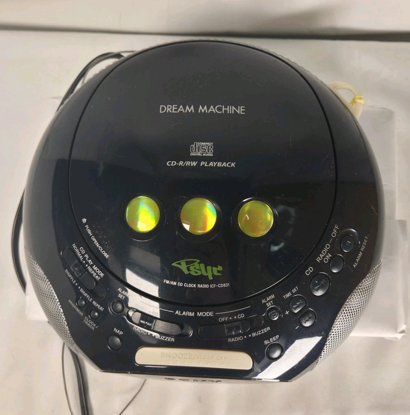 Sony Black Psyc Dream Machine ICF-CD831 CD Player, AM/FM, Alarm Clock Tested gallery