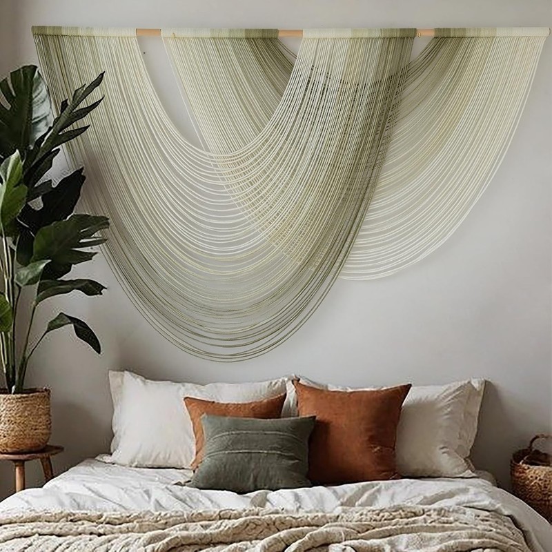 Stunning Handmade Macrame Wall Hanging - Moss Green Dip Dyed Ombre 57" W x 39" L gallery
