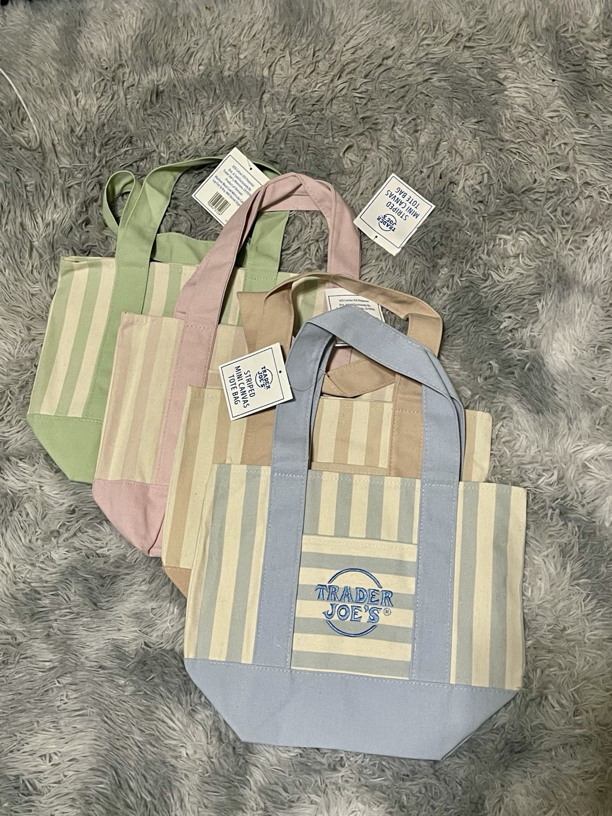 Trader Joe’s Mini Pastel Stripe Canvas Tote Bag Limited Edition Set Of 4 gallery