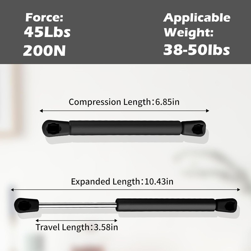 2 Pack Extended 10 inch Gas Prop Force/45LB Gas Struts – Gas 200N gallery