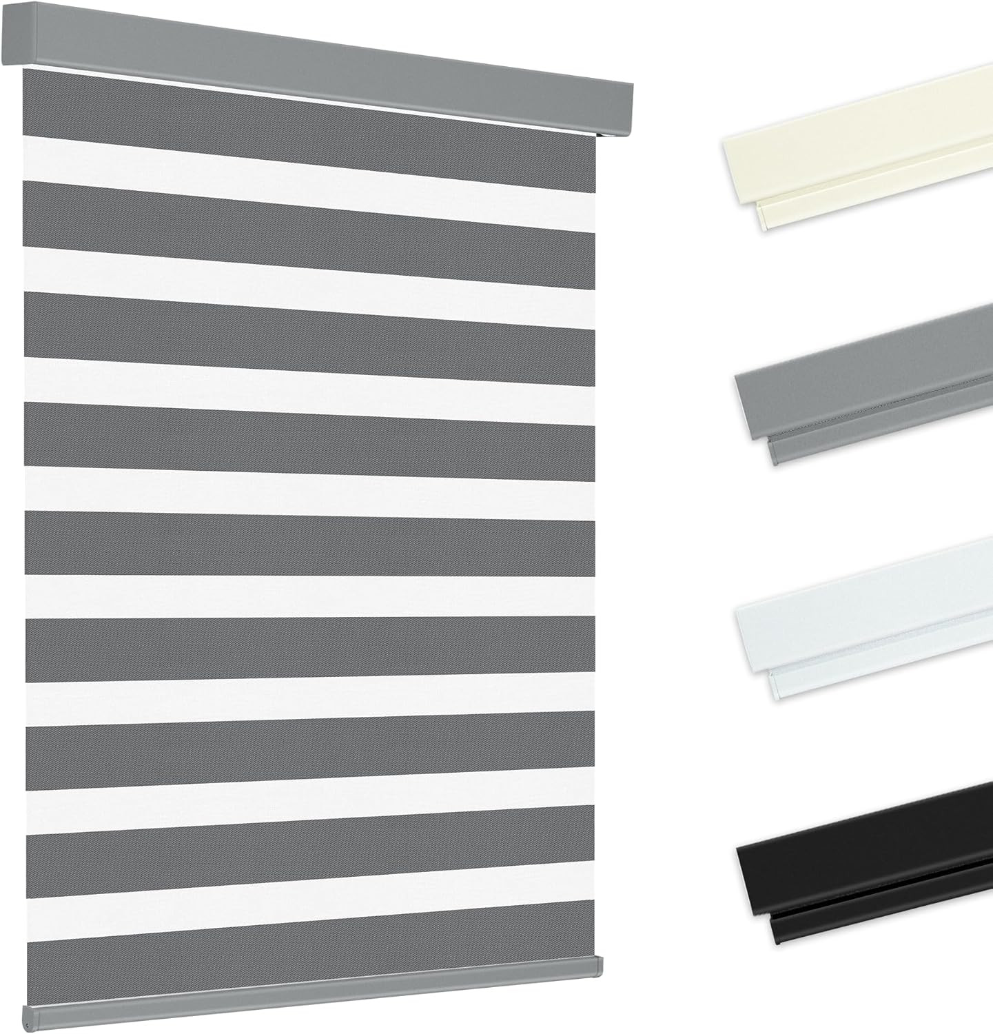 Zen Dual Layer Cordless Zebra Blinds - Dark Gray, 35" W x 72" H, Easy Install gallery