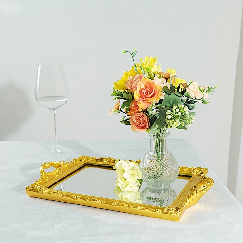 15x10" Metallic Rectangle Mirror SERVING TRAY Handles Party Event Tableware gallery