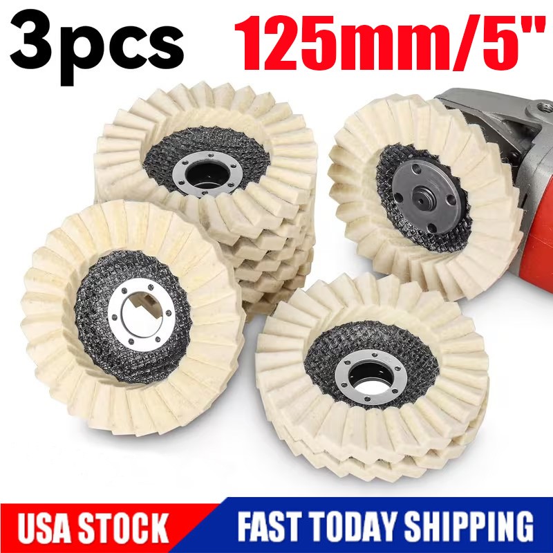 3pcs 5" Wool Polishing Wheels Buffer Pads Flap Felt Polishing Finishing Disc US gallery