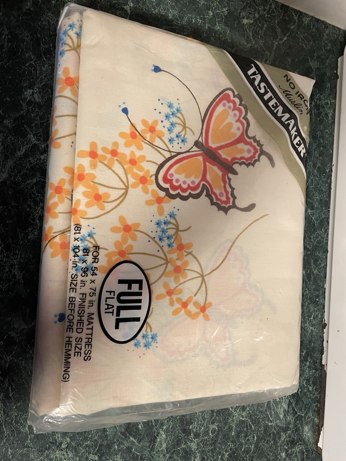 Tastemaker Full Muslin No Iron Flat Sheet Butterflies Floral 81x96 gallery