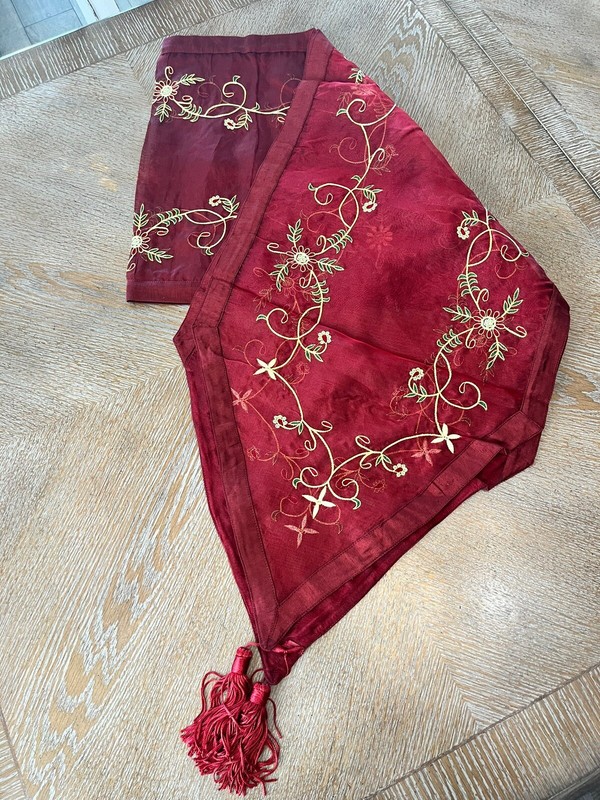 Table Runner Burgundy Embroidered Beaded Silk 84”X 15” With Tassels gallery