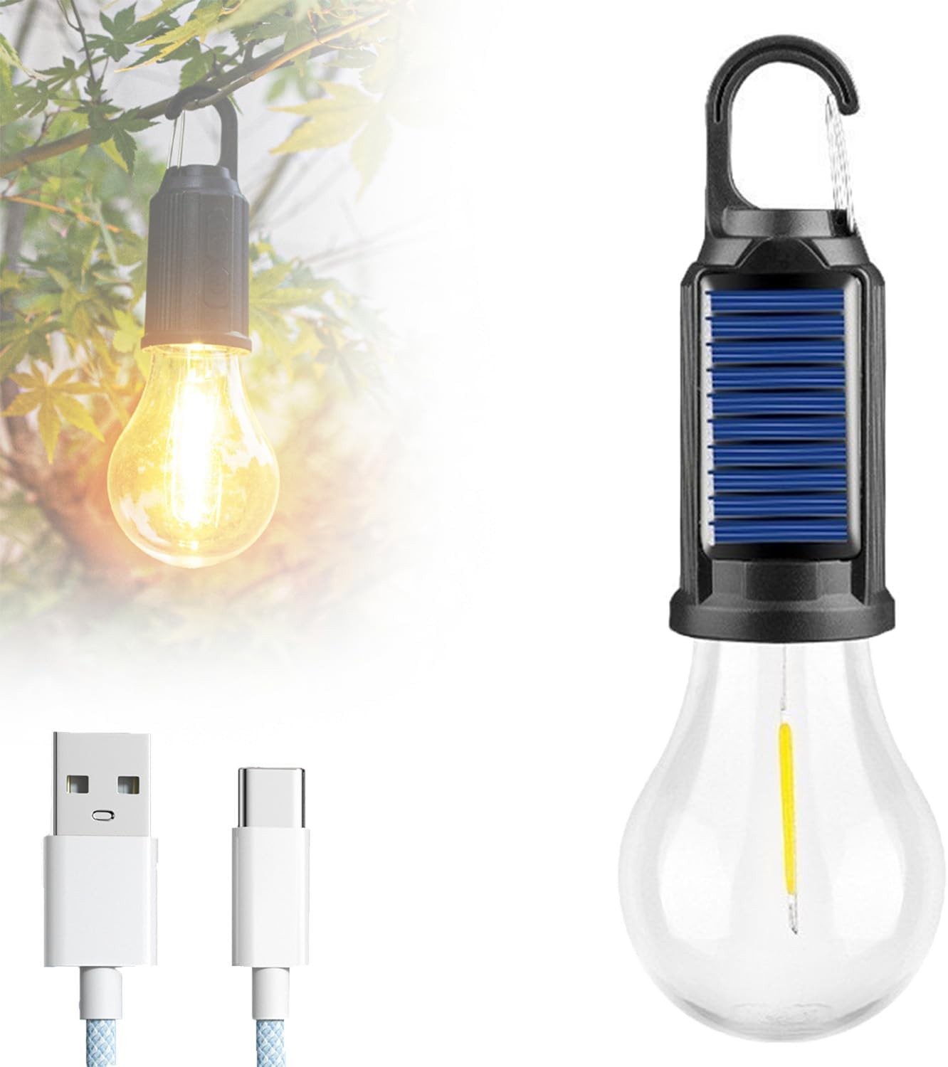 Solar Rechargeable Hanging Bulb Light Outdoor Camp Waterproof LED Emergency Lamp gallery