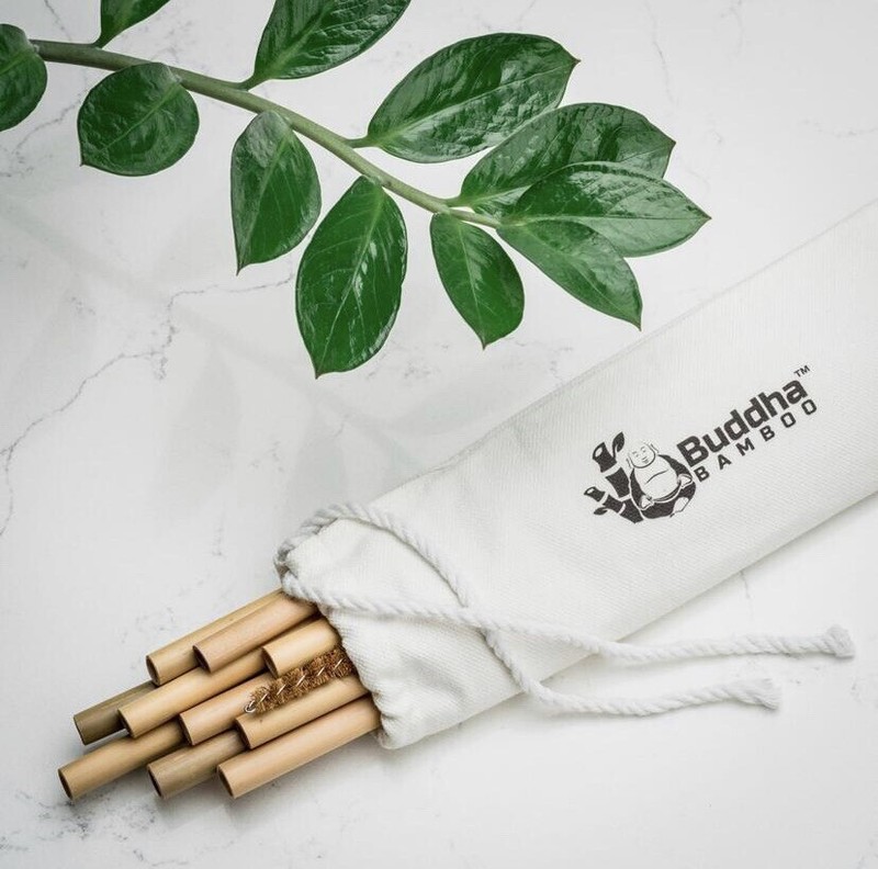Buddha Bamboo Reusable Drinking Straws 10 Pack Cleaner+Case Smoothie Boba gallery