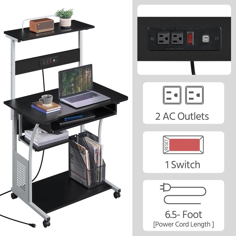 Home Office Compact Study Table w/ Wheels Rolling Computer Desk for Small Space gallery