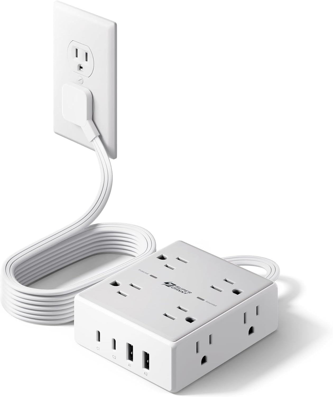 10Ft Extension Cord with Multiple Outlets, Flat Plug Surge Protector Power Strip gallery