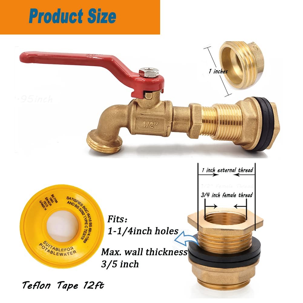 Musibo Rain Barrel Spigot Kit, Brass Water Barrel Faucet for Bucket, Water Ta... gallery