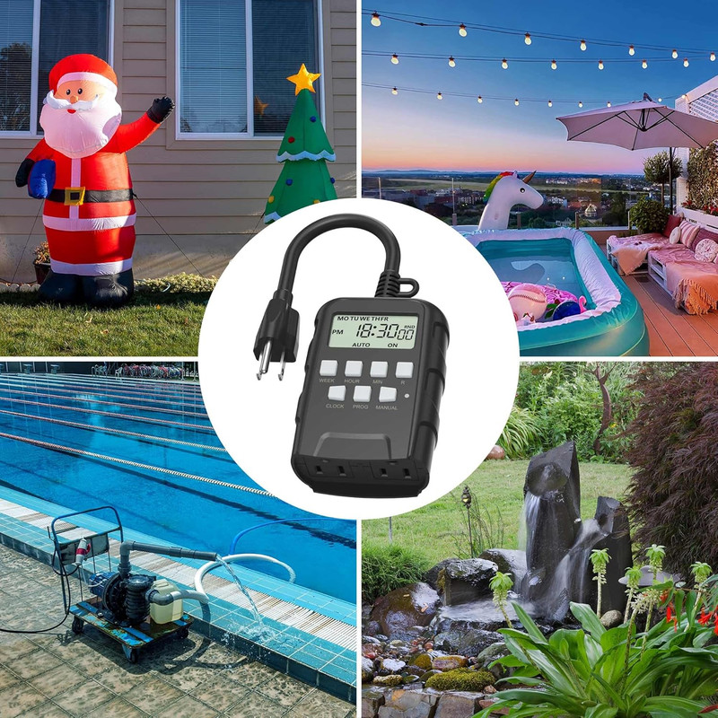 7 Day Outdoor Heavy Duty Digital Programmable Timer, 125VAC, 60Hz, Dual Outlet, gallery