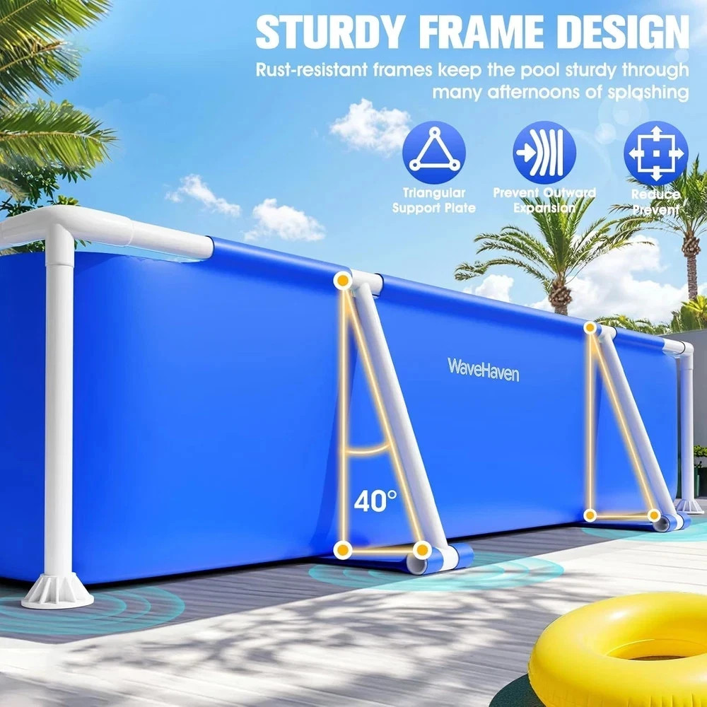 Above Ground Pool,2026 Frame Deep Swimming Pool with Pool Lights,Rectangle Famil gallery