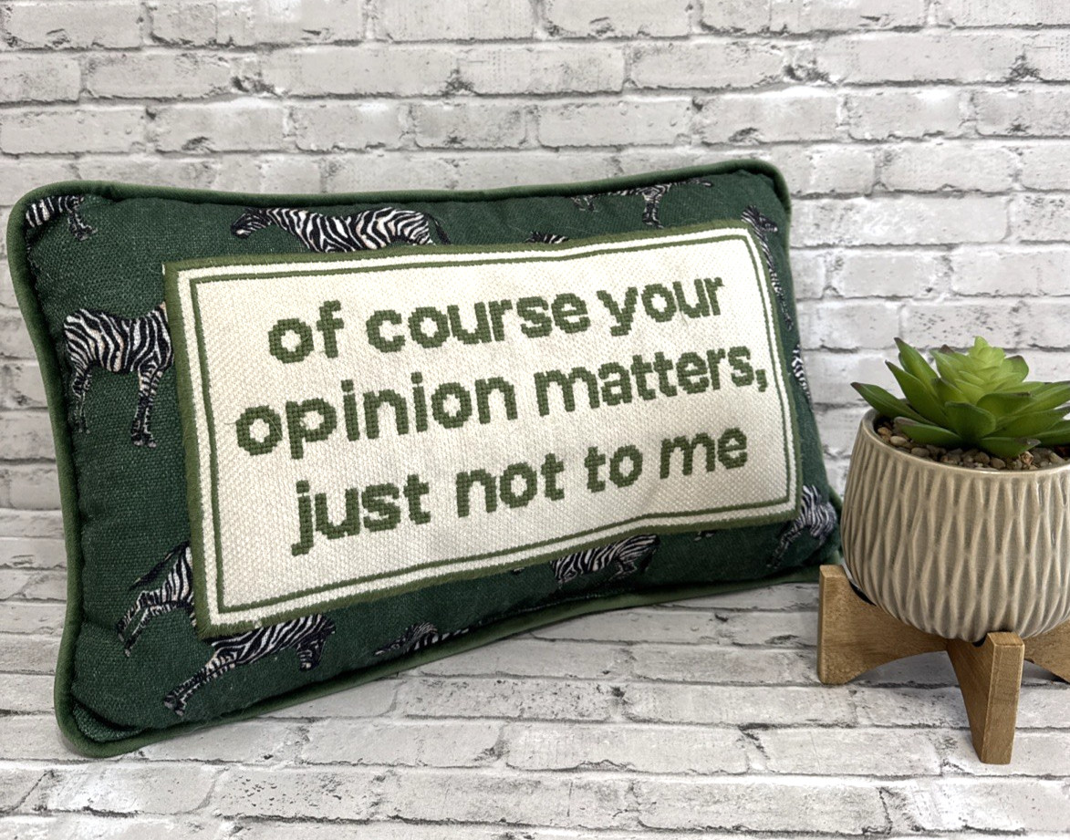 Needlepoint Decorative Throw Pillow Rectangular Green Ivory Zebra JUST NOT TO ME gallery