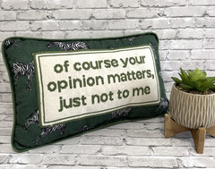 Needlepoint Decorative Throw Pillow Rectangular Green Ivory Zebra JUST NOT TO ME