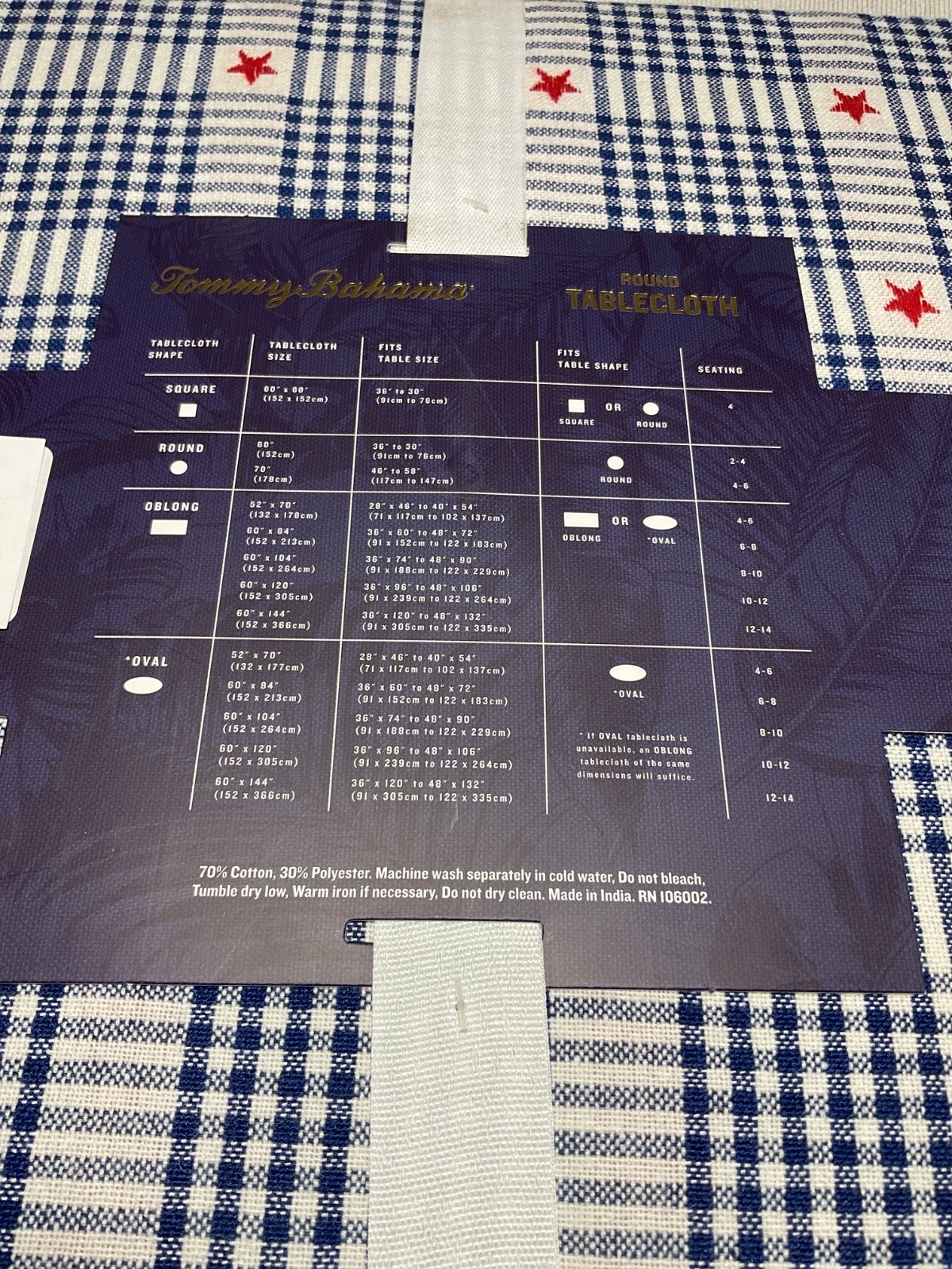 Tommy Bahama TABLECLOTH 90 IN PATRIOTIC Red White & NAVY Blue STARS NWT gallery