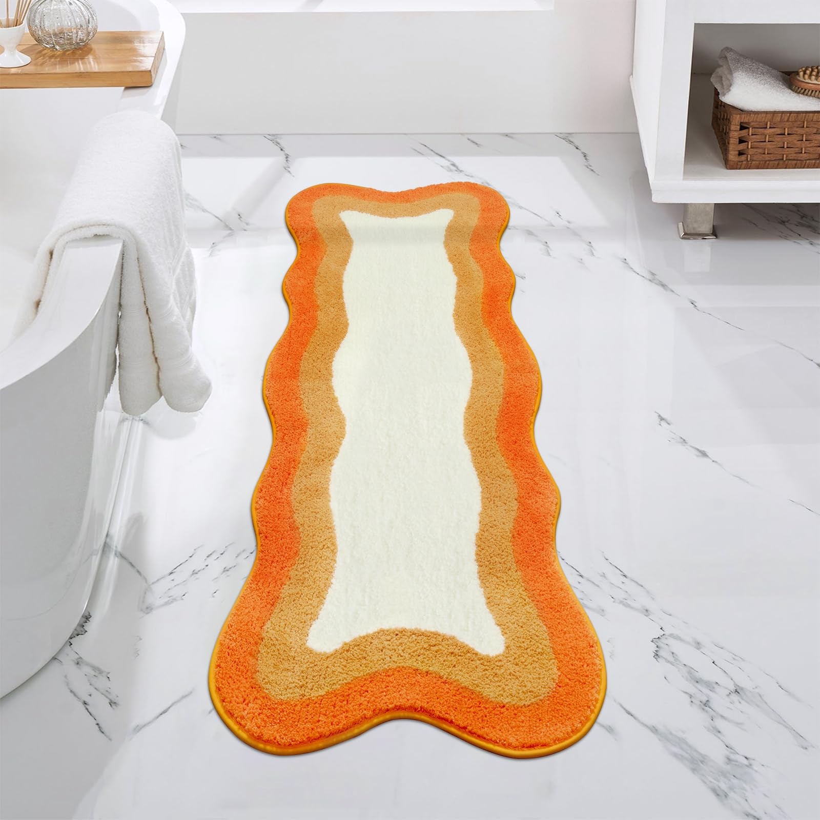 Irregular Shape Bathroom Runner Rug 18x47 Inch Orange Gradient Soft Non Slip gallery