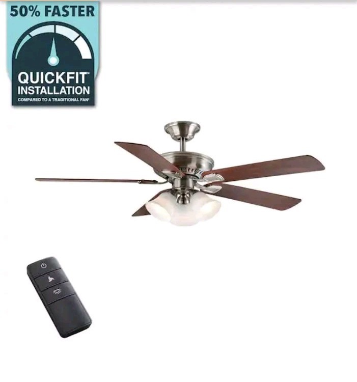 Hampton Bay Campbell 52 In. LED Indoor Ceiling Fan With Light Kit - Brushed... gallery