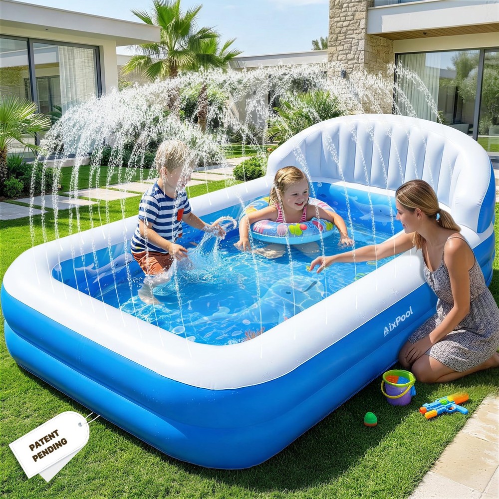 AixPool 2026 Inflatable Pool with Sprinkler,Durable Blow up Pool with Big