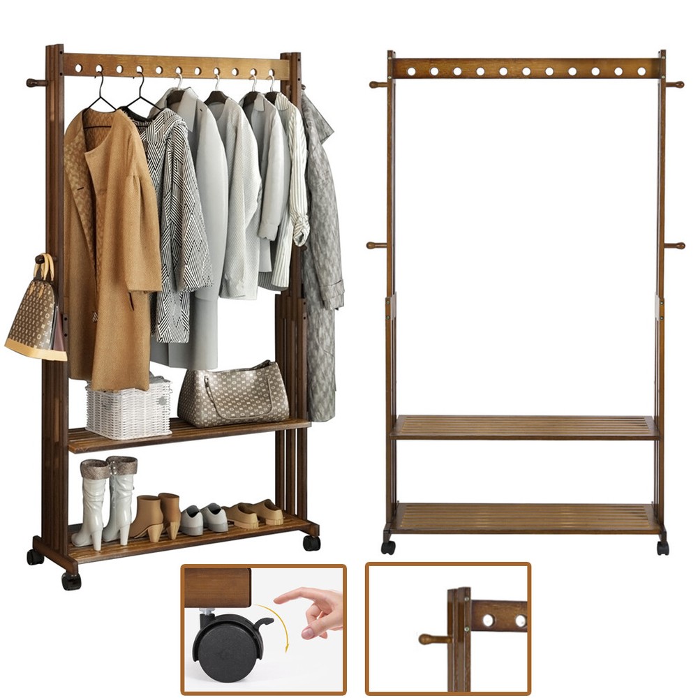 Movable Freestanding Clothes Rack with Shelves Boutique Clothing Garment Rack