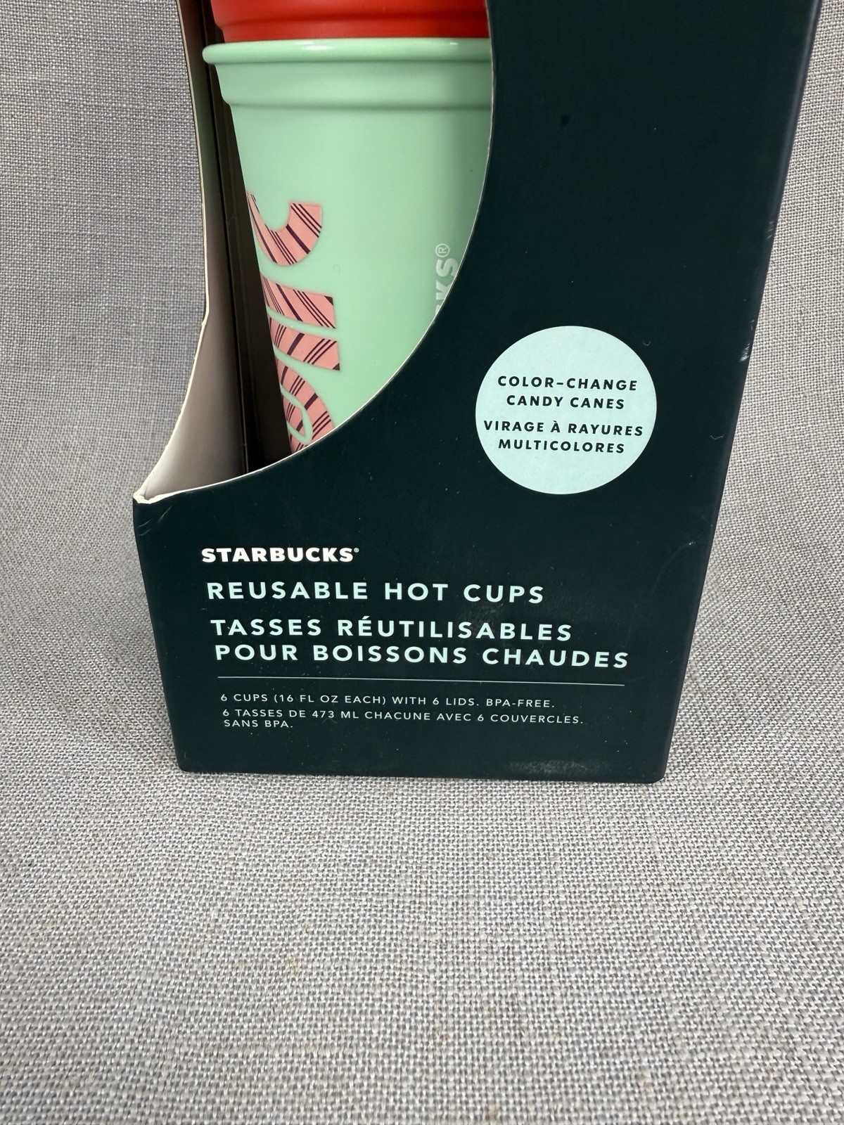 Starbucks Color Change Reusable Hot Cups 16oz Set of 6 Holiday Candy Cane gallery