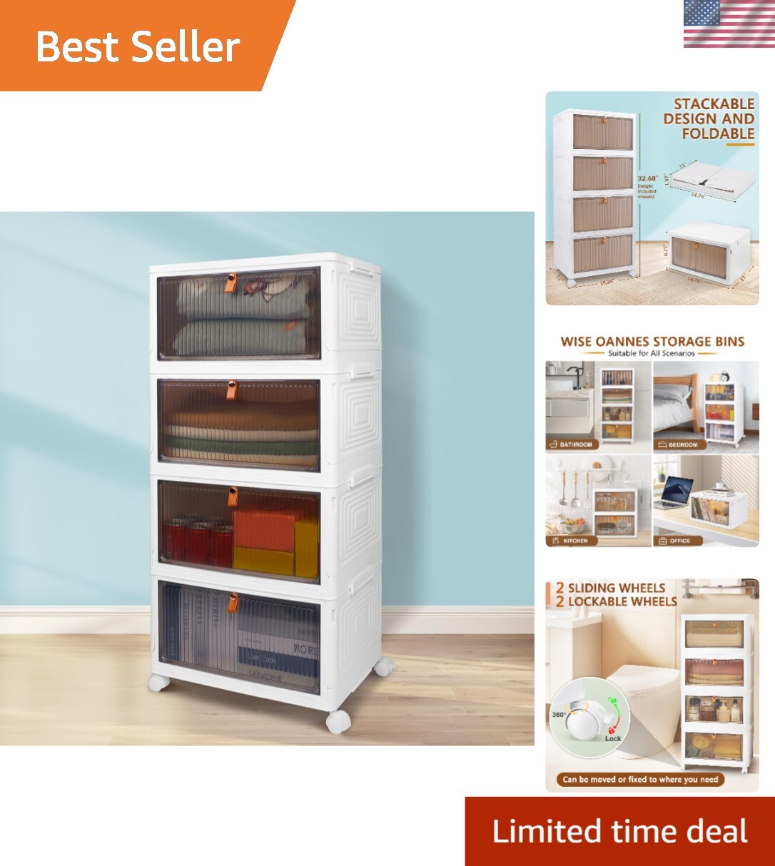 Upgrade Your Space: 4-Tier Plastic Storage Boxes with Translucent Doors & Wheels gallery