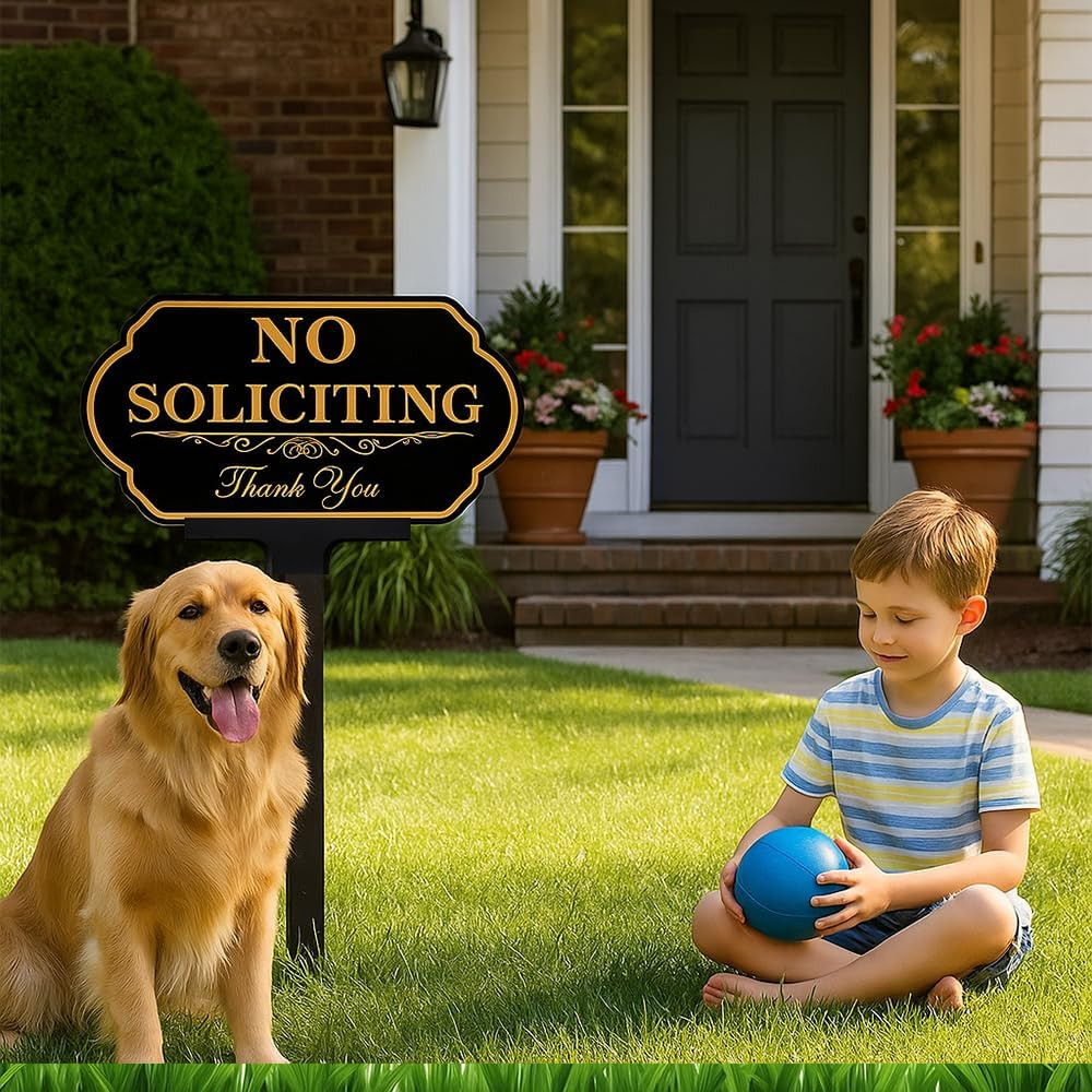 No Soliciting Sign for House with Stake Thick Aluminum - 5x10 Inch/37 Inch gallery