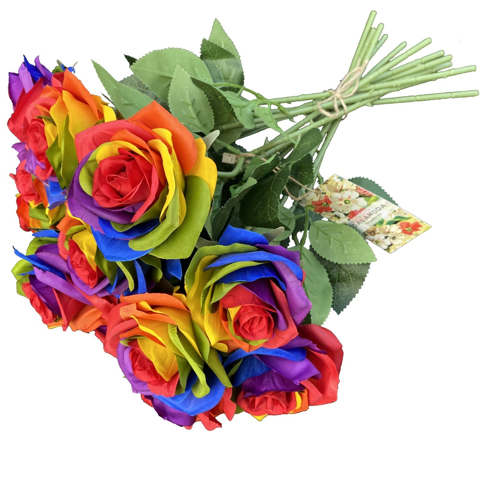8pcs Artificial Silk Rainbow Rose Flowers DIY Floral Arrangment -Red center gallery