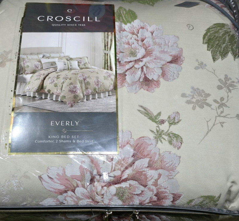 Croscill Everly King Bed Set Comforter 2 Shams & Bedskirt Beige Pink Flower gallery