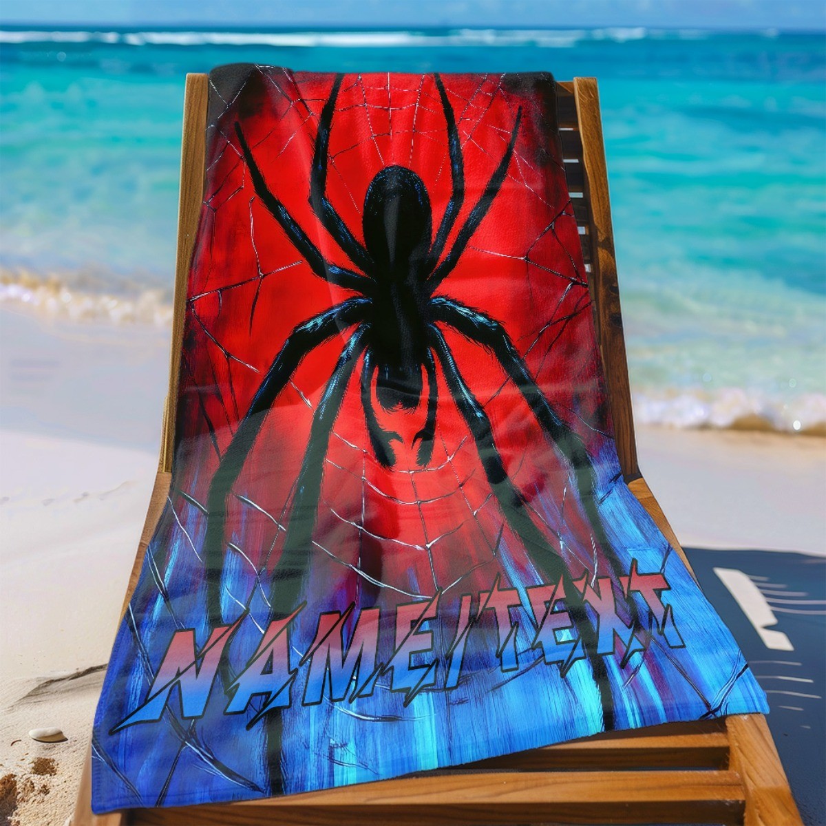 1pc Red and Blue Spider Custom name Beach Towel - Soft, Ultra-Absorbent Microf gallery
