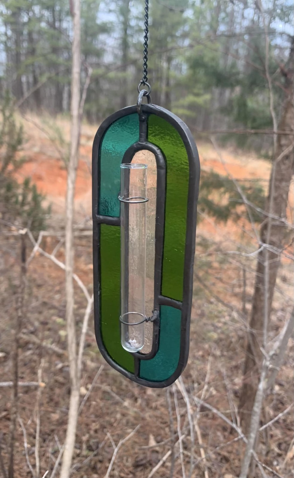 Teal & Light Green Stained Glass Propagation Station - Handcrafted Suncatcher gallery