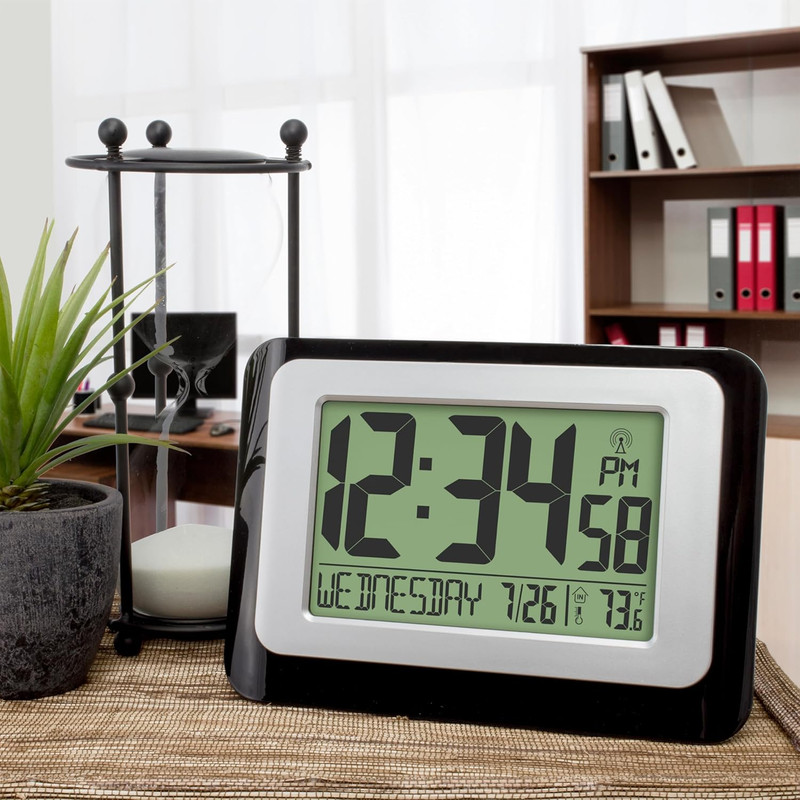 La Crosse Technology W88631 Digital Atomic Black Wall Clock with Temperature gallery