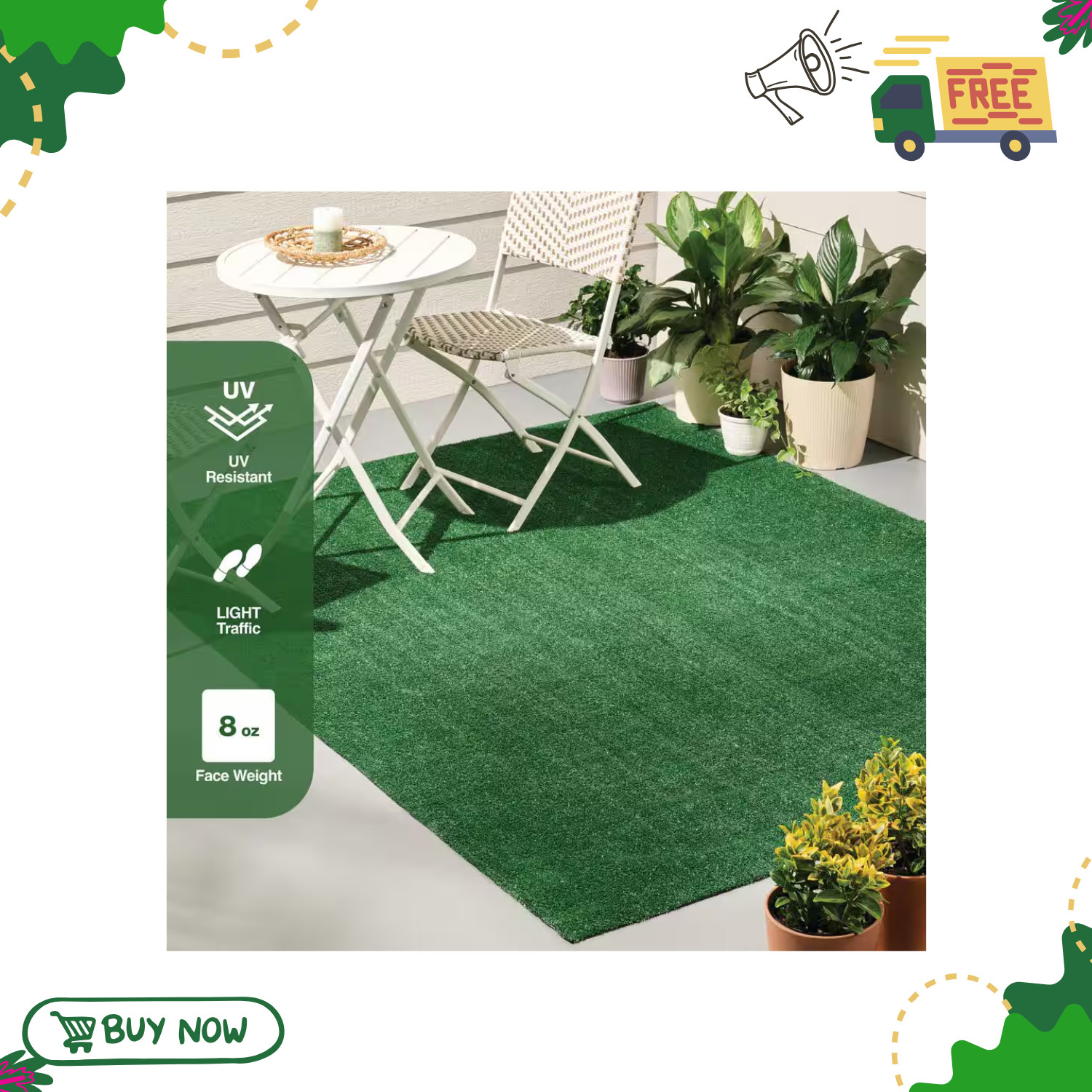 6x8 ft Artificial Grass Rug Indoor Outdoor Turf Mat Patio Pet Lawn Green gallery