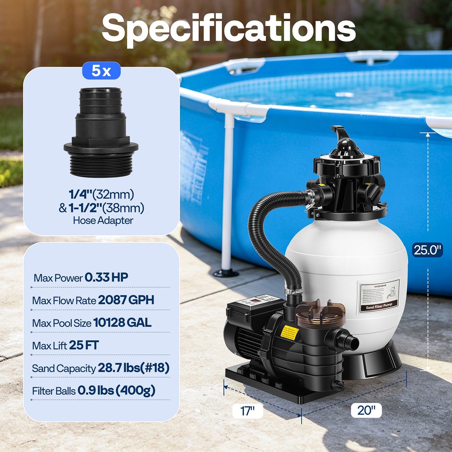 12/13in Sand Filter Pump In/Above Ground Pool System 7-Way w/ Timer 2087/2640GPH gallery
