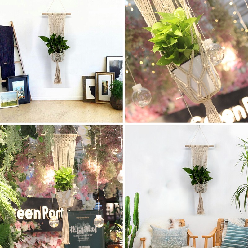 Flower Pot Macrame Wall Hanging Handmade Rope Woven Tapestry Boho Hanger Basket gallery