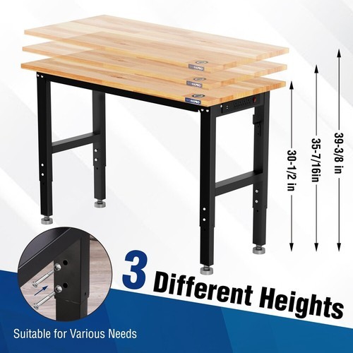 WORKPRO 48"x22" Adjustable Garage Workbench Rubber Wood Top Heavy-Duty Work Desk gallery