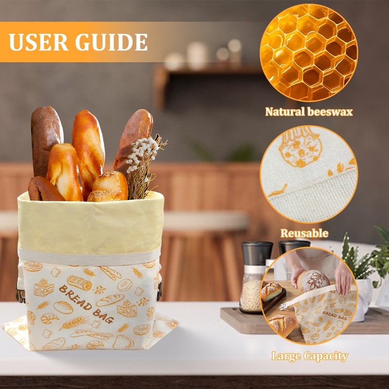 2 Pack Reusable Beeswax Bread Bags for Homemade Breads Sourdough Easy to Clean gallery