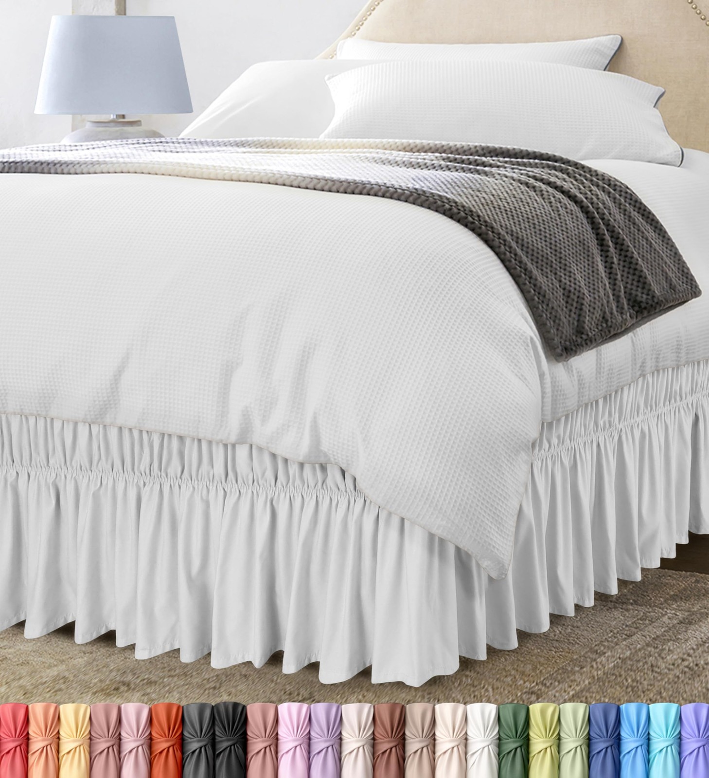 Adjustable Wrap Around Ruffle King Size Bed Skirt Elastic Fit gallery