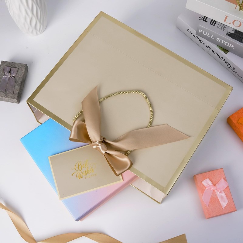 13" Medium Gift Bag with Ribbon, 1 Count (Pack of 1), A-Khaki gallery