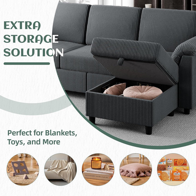 79" L-Shaped Convertible Sofa with Storage Ottoman for Small Spaces, Grey gallery