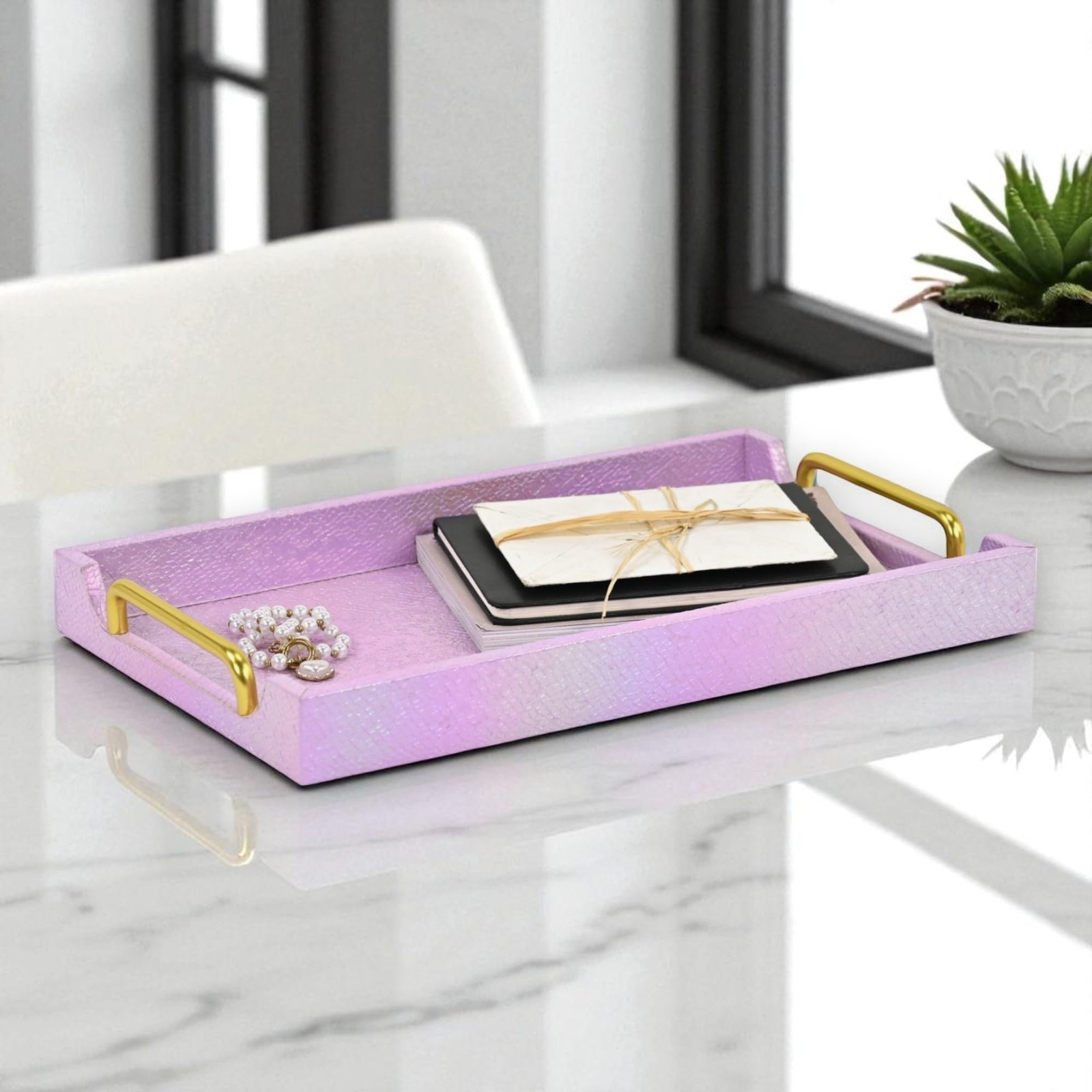 Nimue Prismatic Scale Tray PInk Gold 15Dot75In gallery