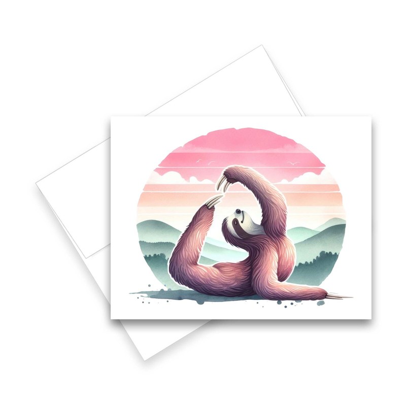 12 Assorted All Occasion Notecards Blank with Envelopes - YOGA SLOTH ( 2 of Each gallery