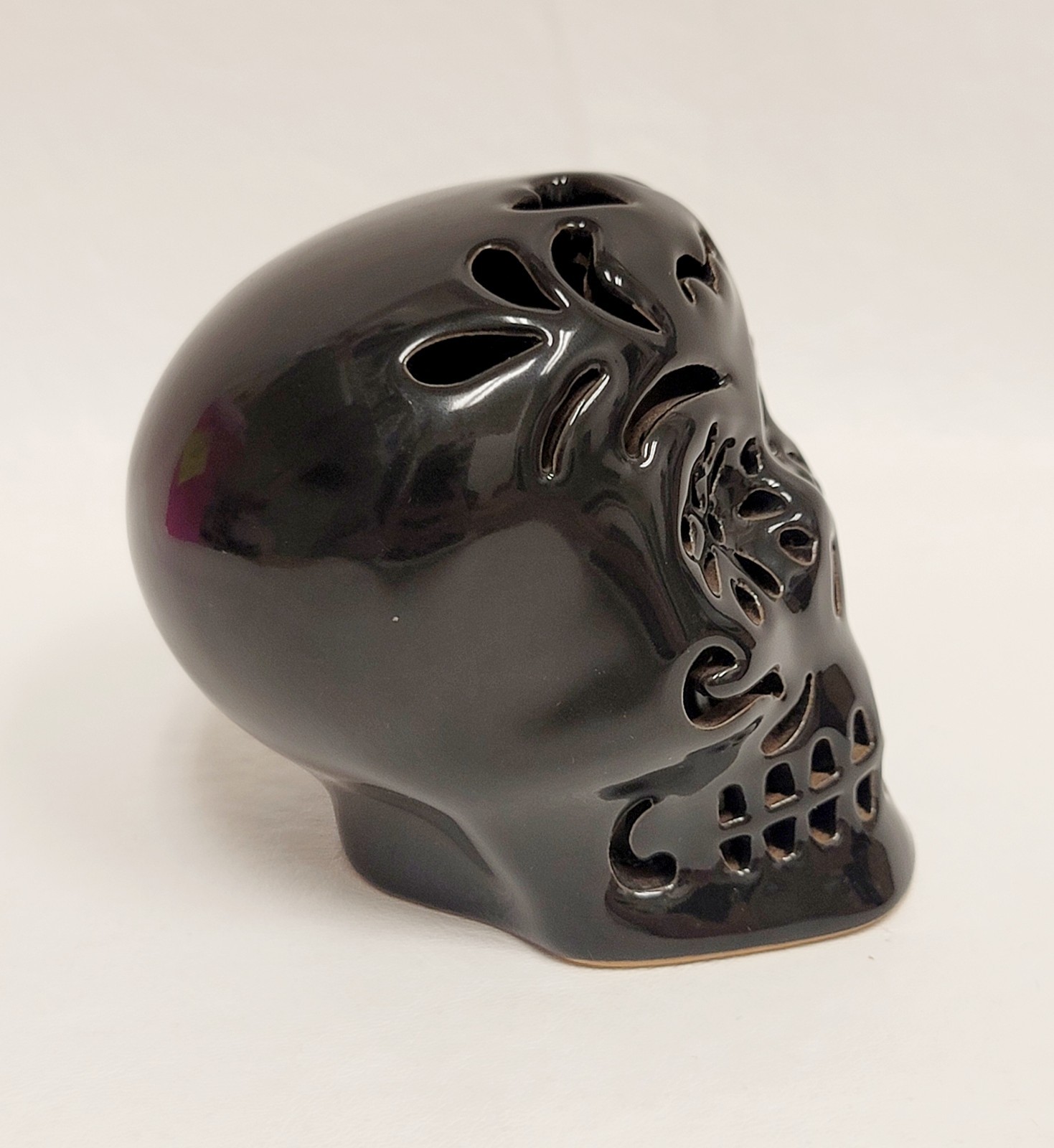 Black Ceramic LED Sugar Skull Halloween 3.5" Lights up gallery