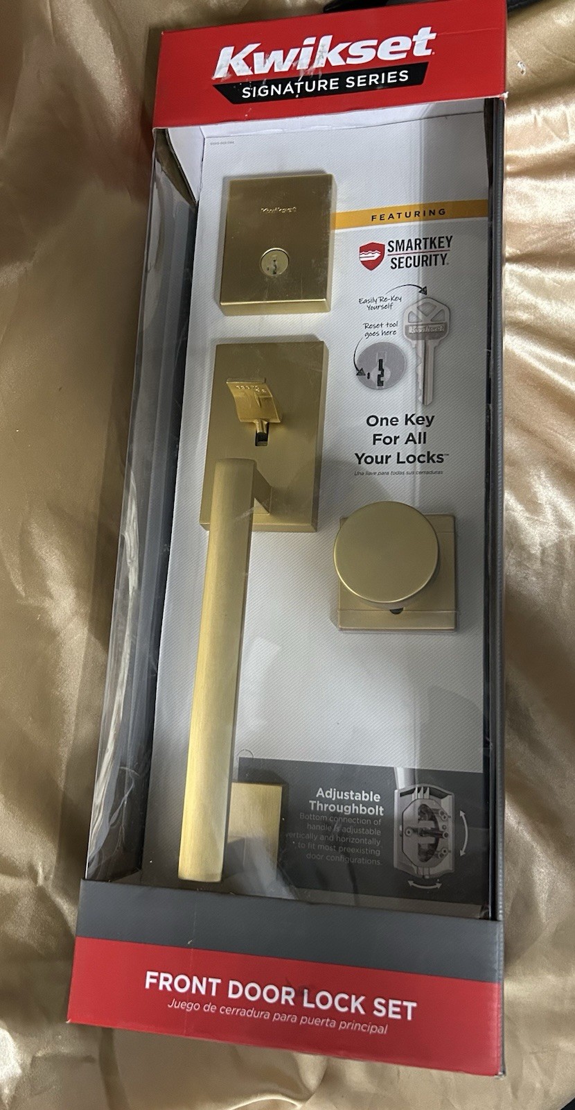 KWIKSET San Clemente Front Entry Handleset SATIN BRASS w/ Smart Key Pismo Knob gallery