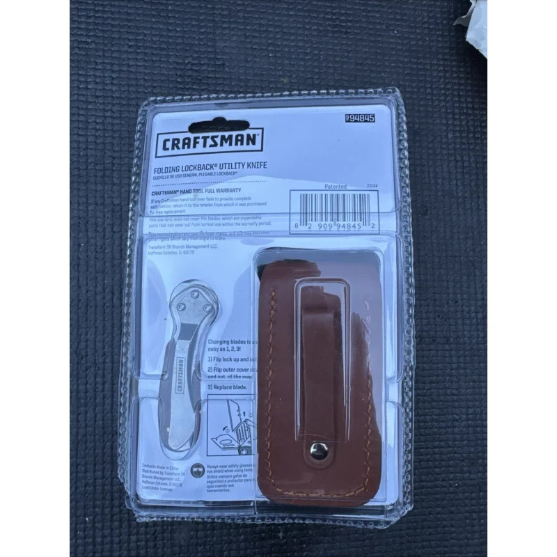 Craftsman 94845 Folding Lockback Utility Knife Wooden Handle Leather Sheath gallery