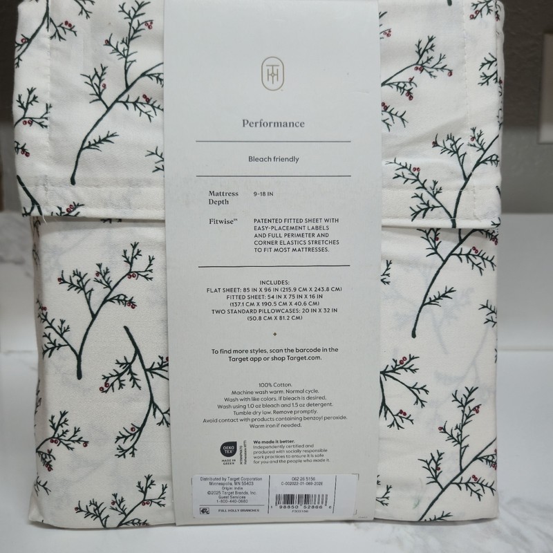 Threshold Performance Full Sheet Set 100% Cotton 401-600TC Branches White gallery