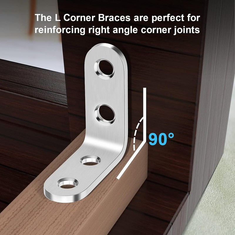 20 Pcs L Bracket Corner Brace Sets Silver Stainless Steel 90 Degree Right Angle gallery